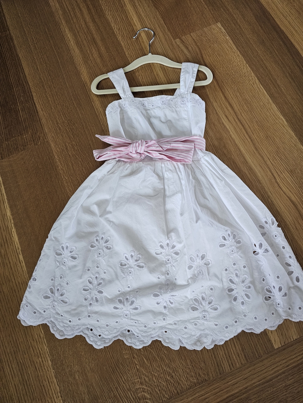 Ruum White Eyelet Dress with Pink Sash